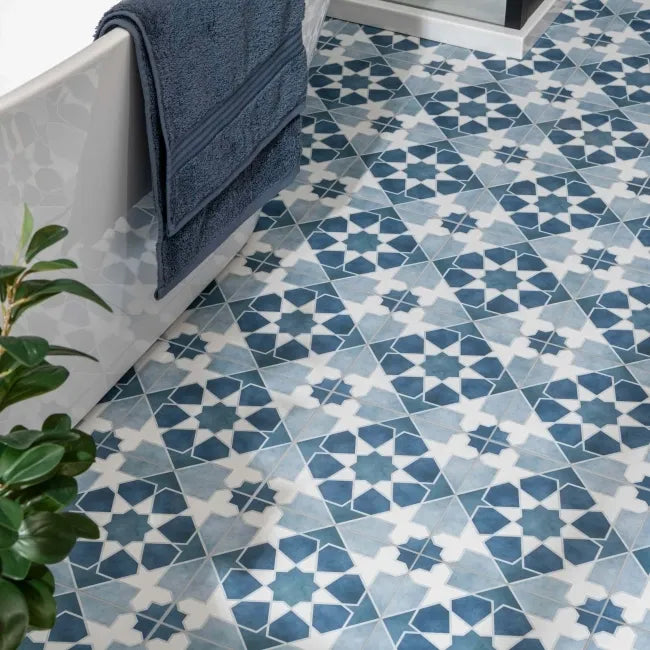 Blue Pattern Decor Matt Floor Tile