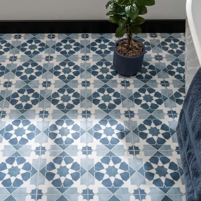 Blue Pattern Decor Matt Floor Tiles