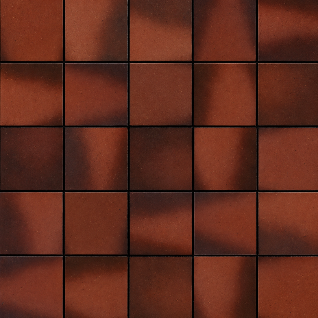 Flame Red quarry tile layout with varied red and dark brown kiln-fired shading
