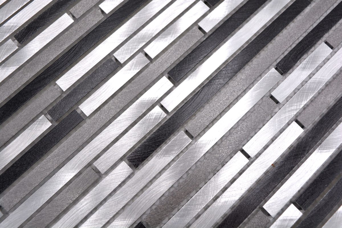 Brickbond Rectangle Silver Aluminum Matt Long Stick Mosaic Tiles
