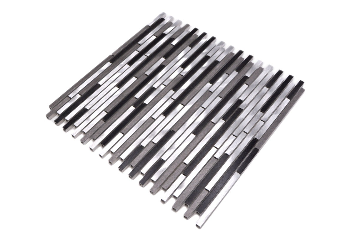 Flat Brickbond Rectangle Silver Aluminum Matt Long Stick Mosaic Tile