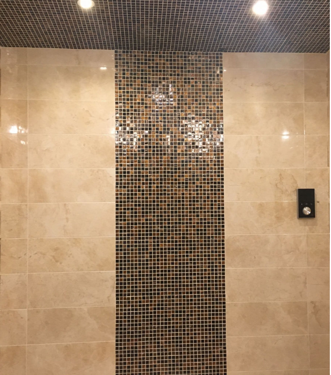 brown and copper glass mosaic for bathrooms by luxury tiles