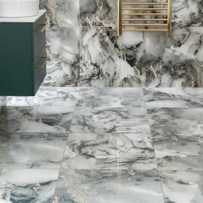 polished marble effect grey tile 