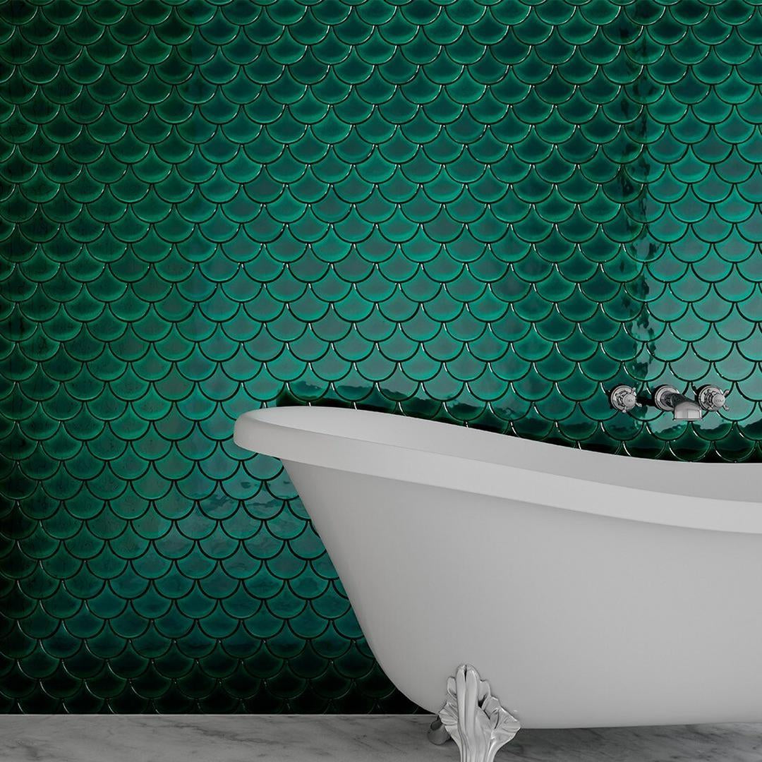 Green fish scale mosaic bathroom shot 