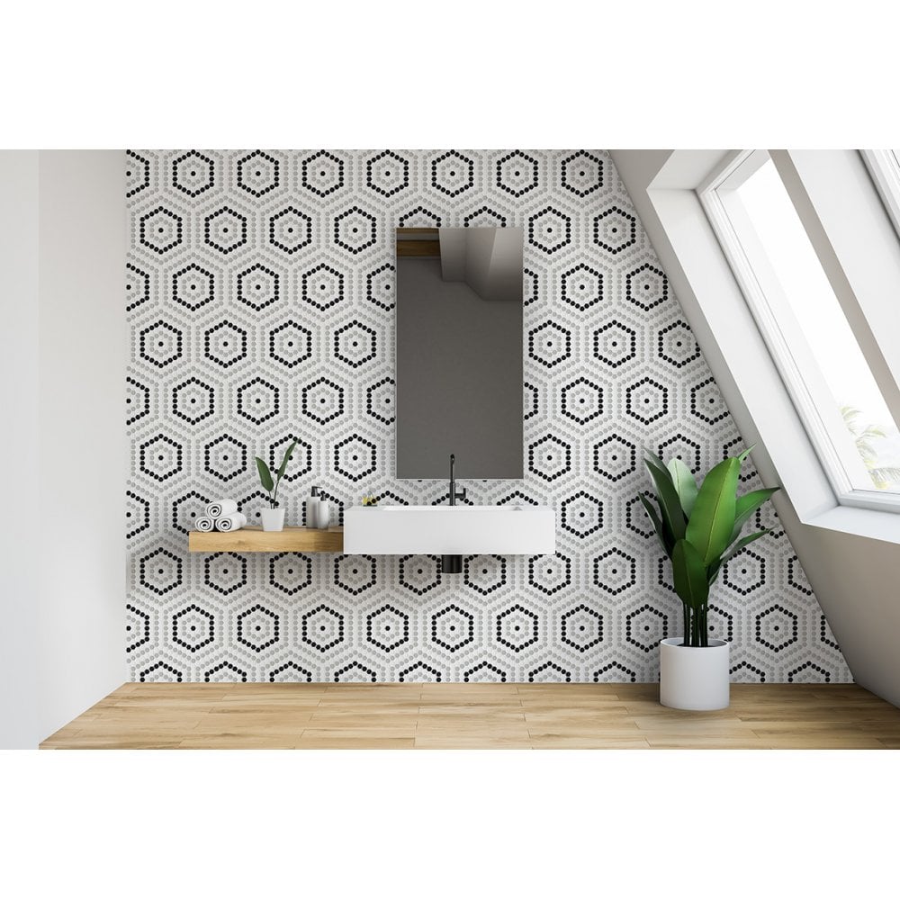 White Grey Black Hexagon Mosaic