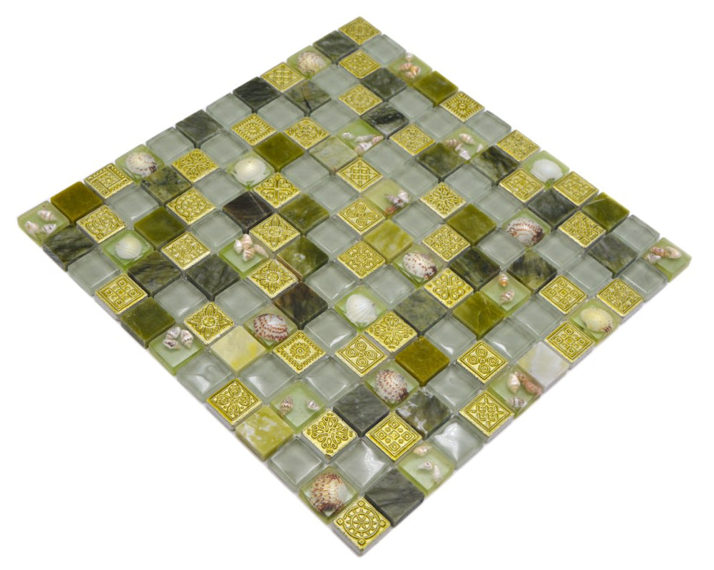 green stone mosaic tile