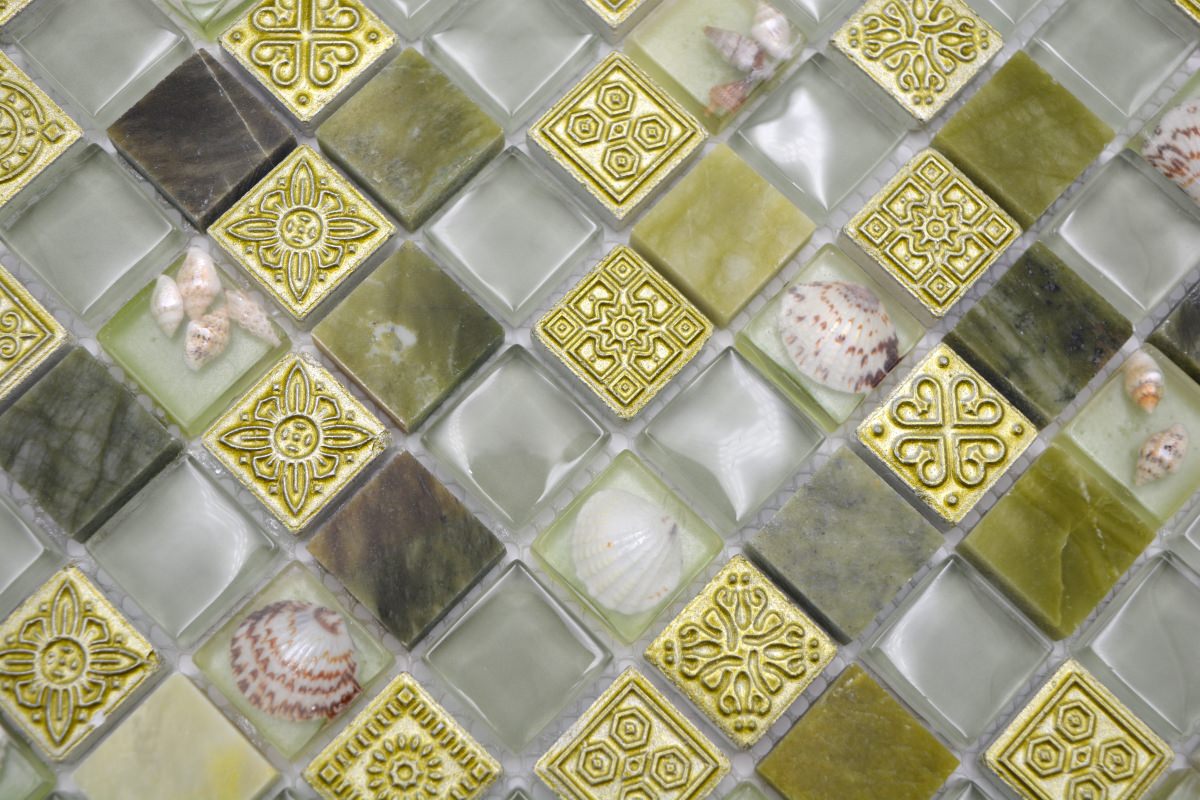 Mosaic Natural Stone Tiles Jumeirah Shell Green