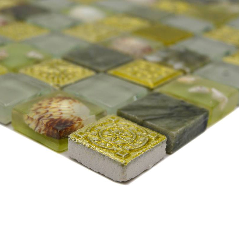 green glass and stone tile