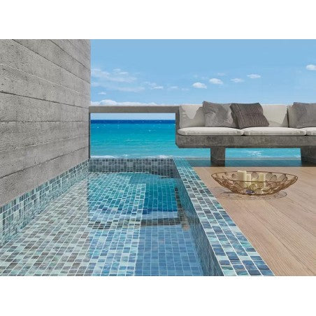 Blue glass pool tiles 
