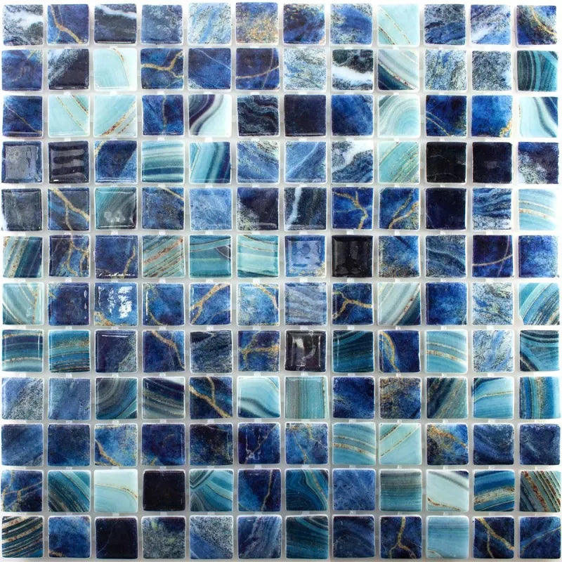 Blue glass swimming pool mosaic tile