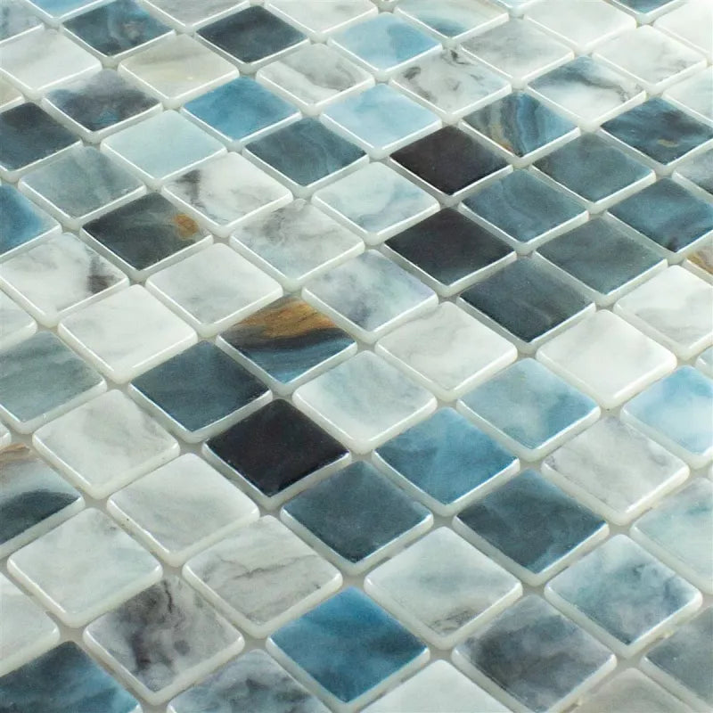 Glass Mosaic Swimming Pool | Baltic Shell Mist Blue 23mm close up