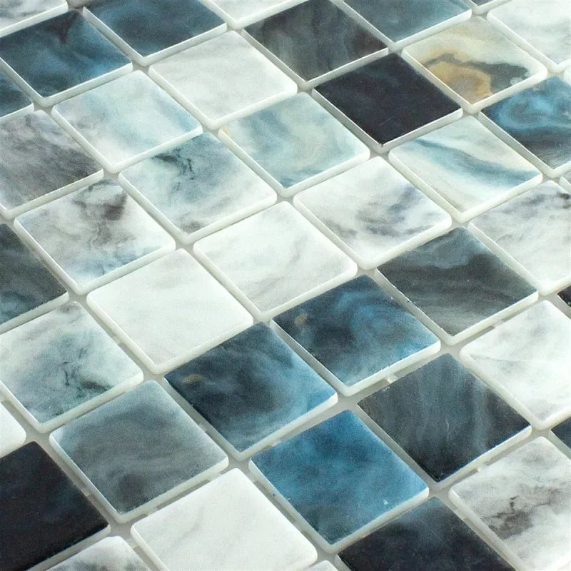 Glass Mosaic Swimming Pool | Baltic Shell Mist Blue close up 38mm