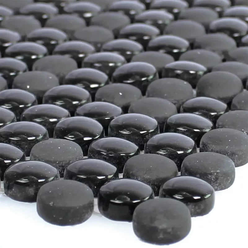 Round Liles Glass Mosaic Tiles Bonbon Round Eco Black