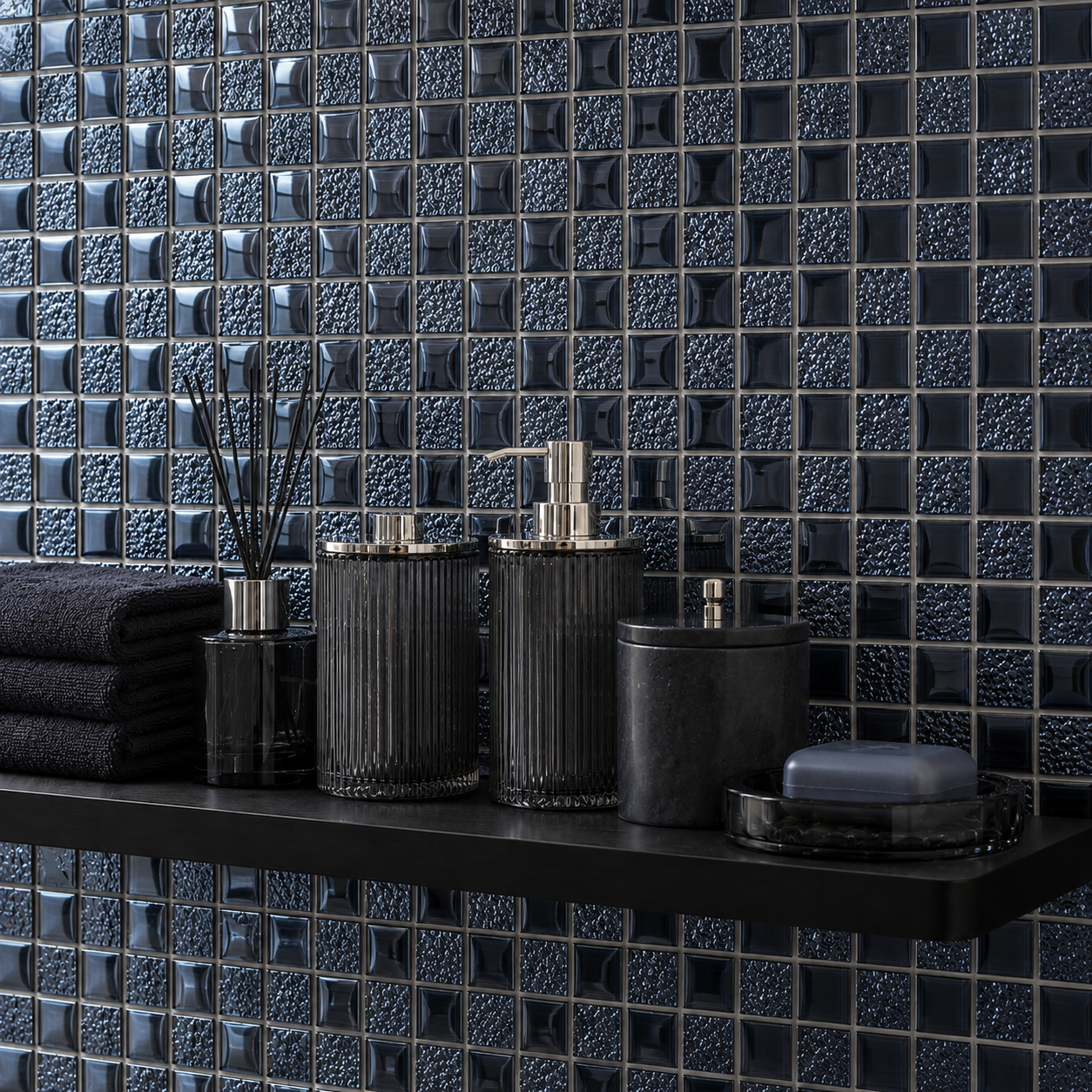 Navy black crystal glass mosaic tile for bathroom 