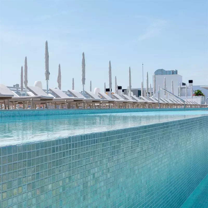 mosaic tile waterline pool feature