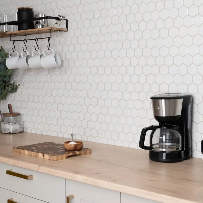polished hexagon mosaic wall 