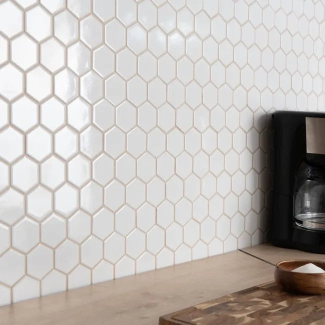 hexagonal white wall mosaic 