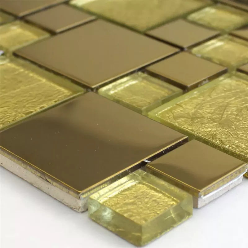 Luxury gold mosaic splashback wall tiles in modern kitchen and bathroom interior feature wall design