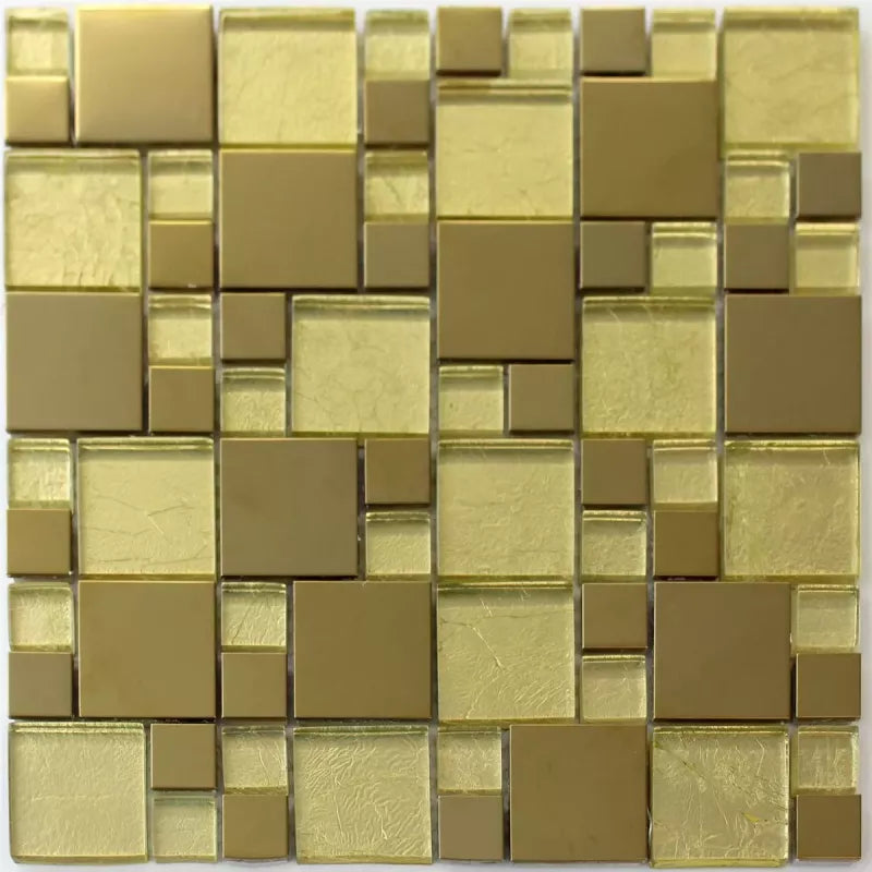 Gold glass and stainless steel mosaic tile 30x30cm glossy kitchen backsplash splashback wall tile sheet