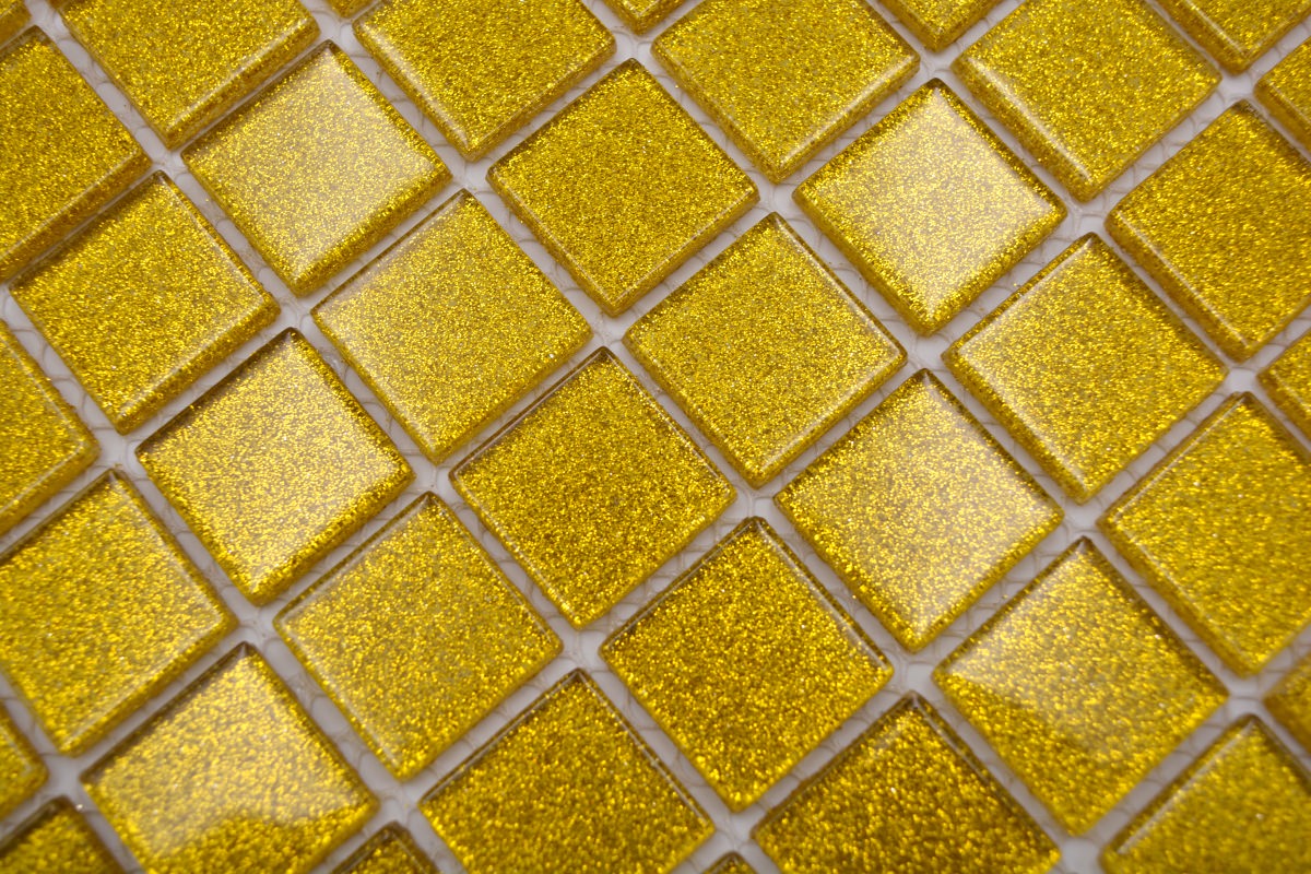 Gold Glitter Glass Mosaic Tile sheet - Luxury Tiles UK