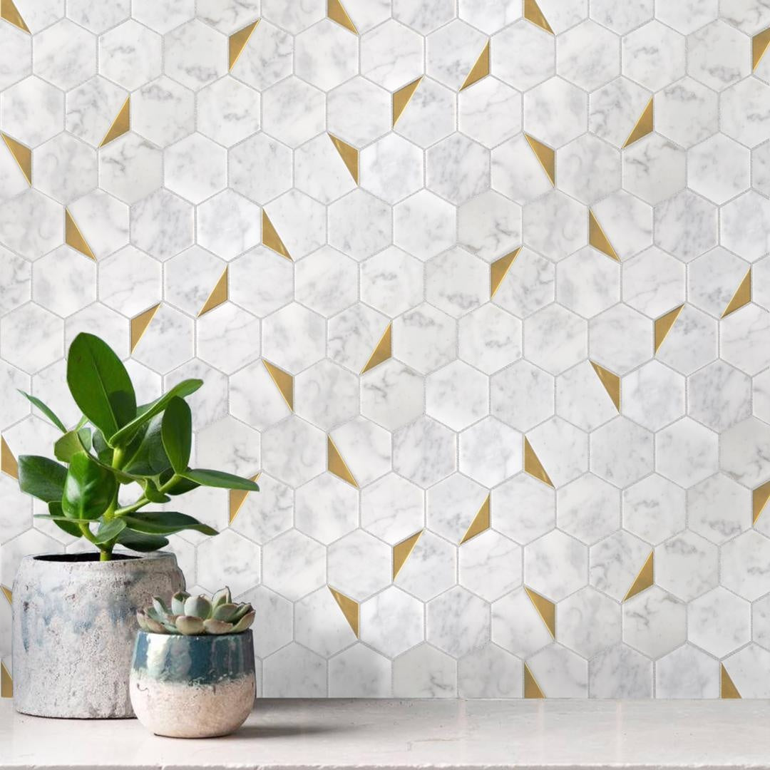 Gold Hexagon Marble Mosaic Tile