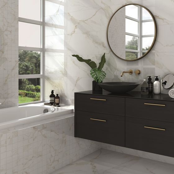 white and beige porcelain mosaic 