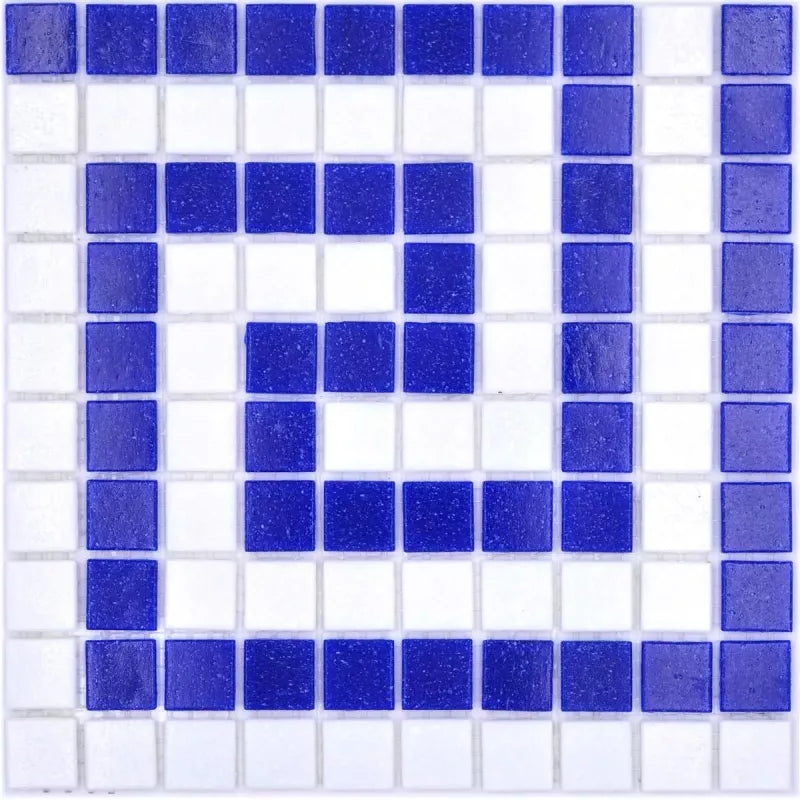 Greek Key Border | Pool Waterline Glass Mosaic Tile Blue & White | Luxury Tiles UK