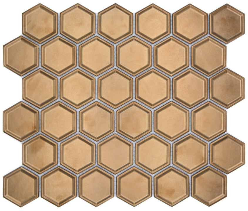 Hexagon Gold Oxidised Mosaic Tile - Luxury Tiles UK