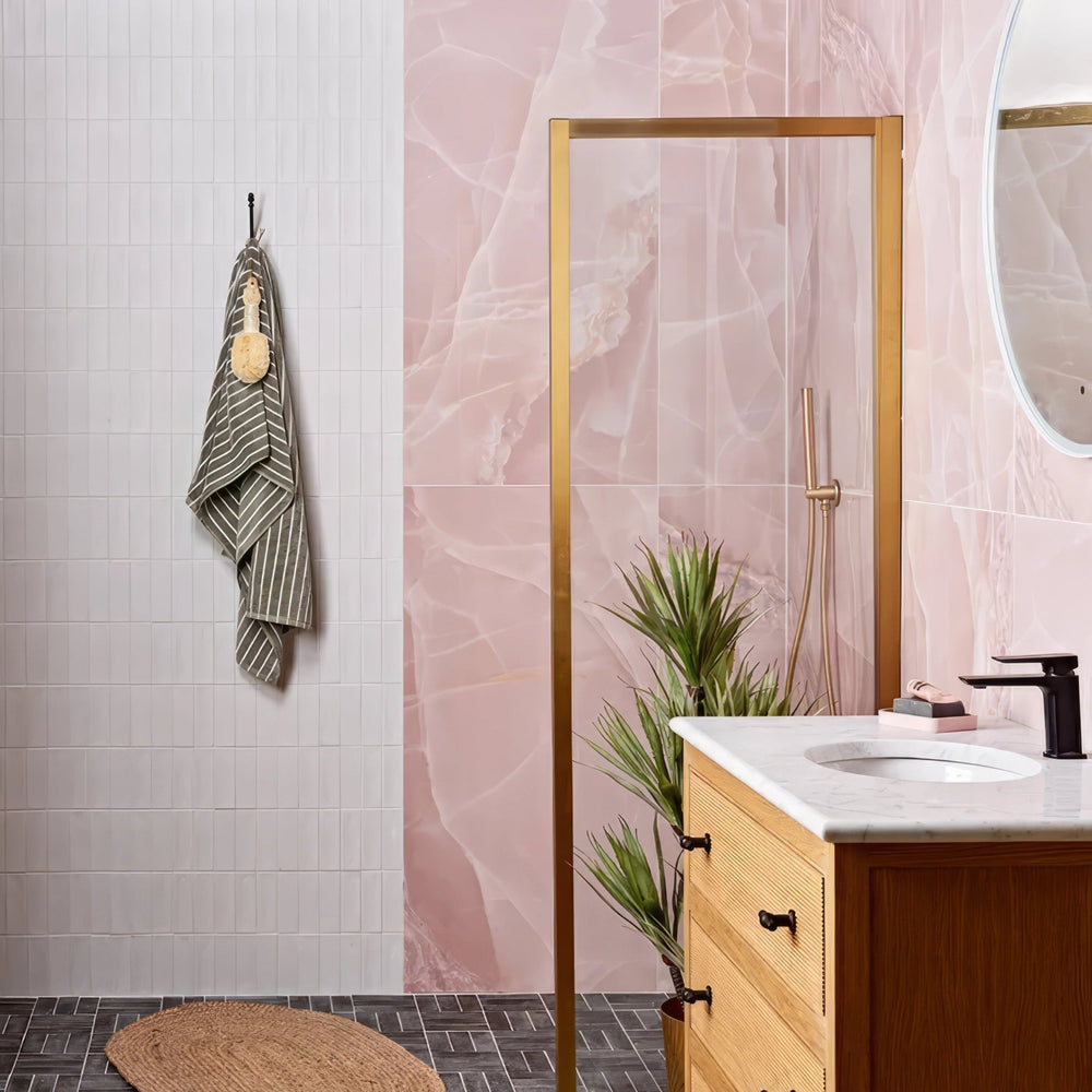 rose pink gloss shower splashback 