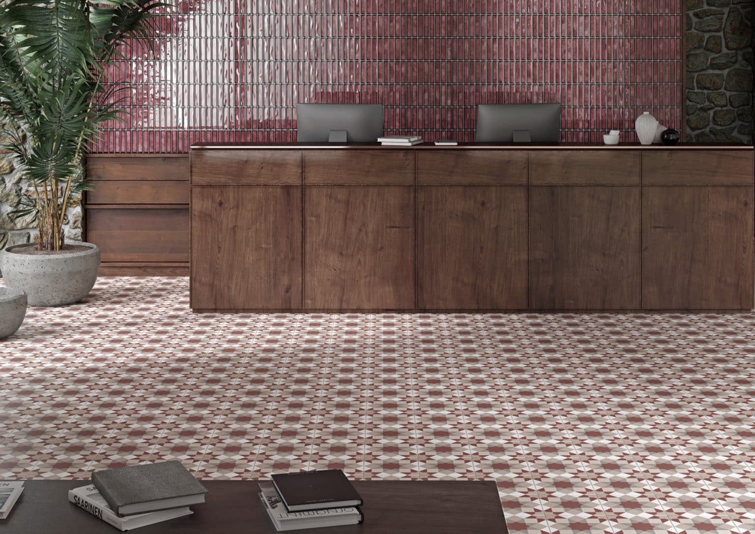 Pattern Vintage Garnet Ceramic Wall and Floor Tile