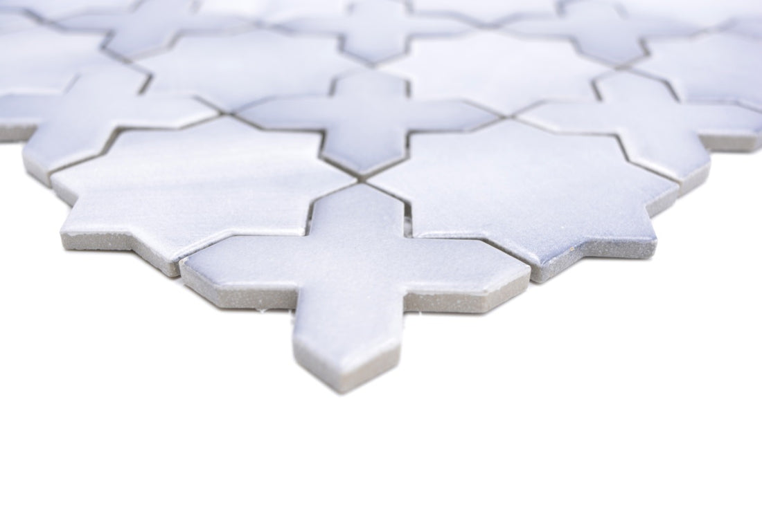 Ice White Moroccan Star &amp; Cross Mosaic Tiles - Luxury Tiles UK
