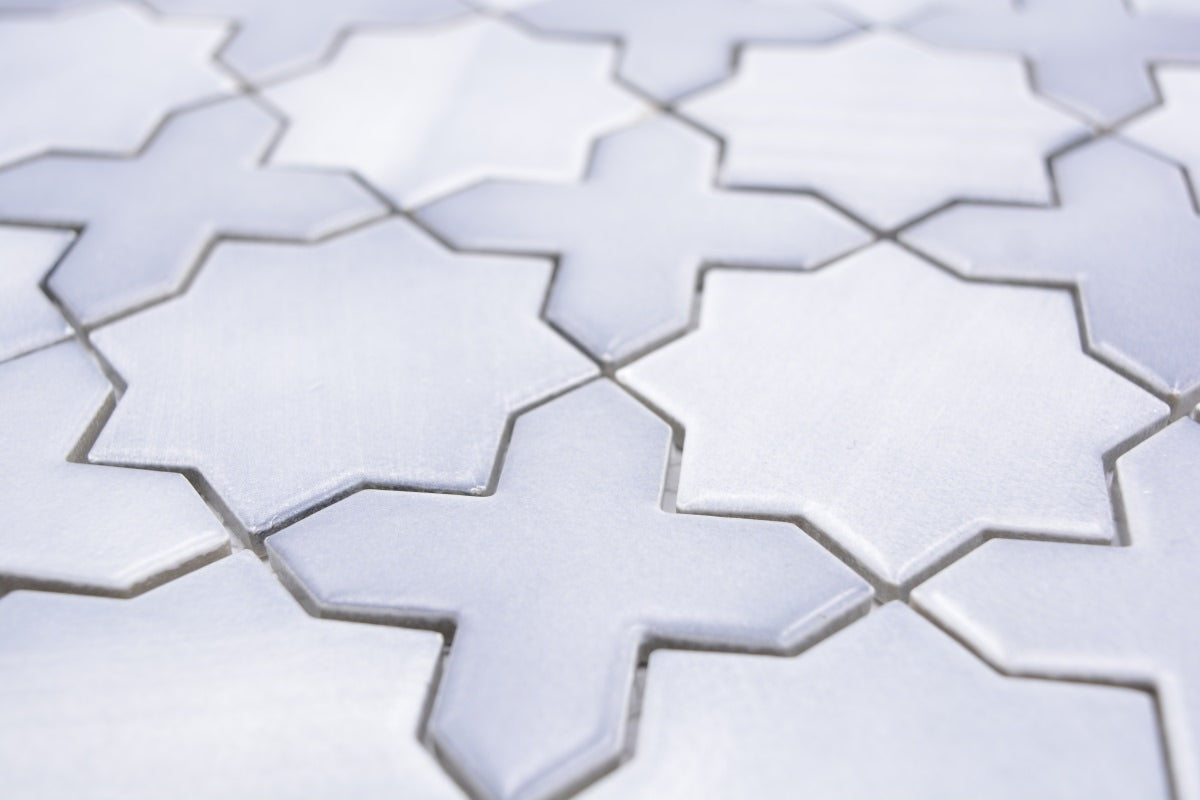 Ice White Moroccan Star & Cross Mosaic Tiles - Luxury Tiles UK