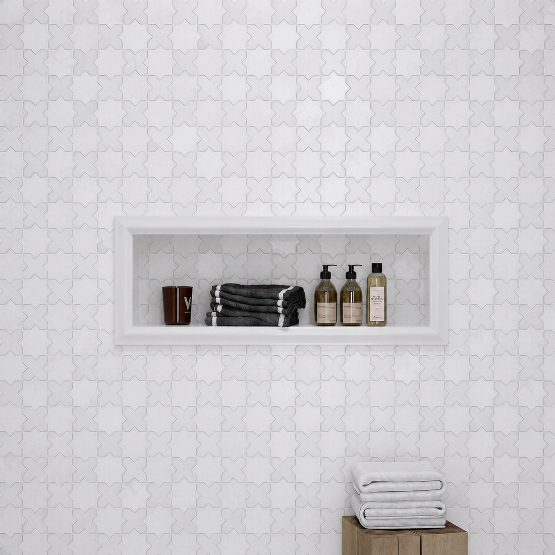arabesque mosaics tiles in bathroom shower 