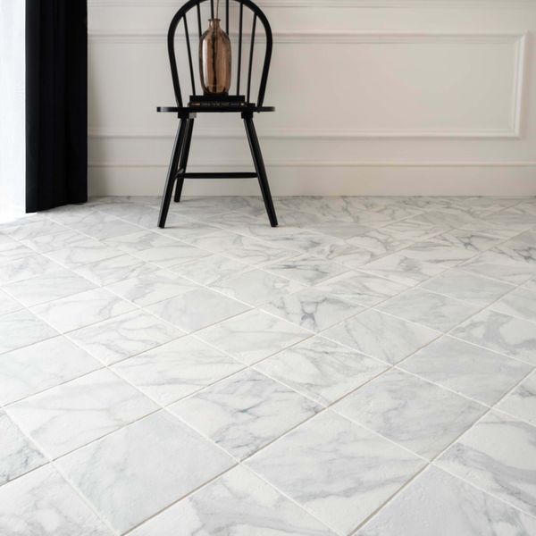 White marble effect floor tiles 