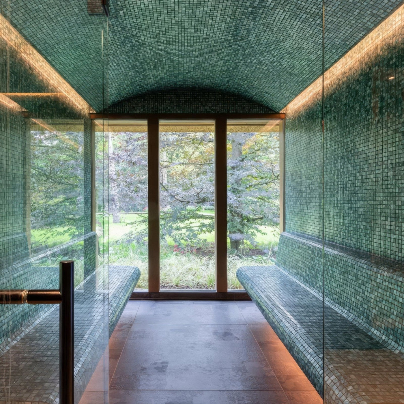 green mosaic tile sauna 