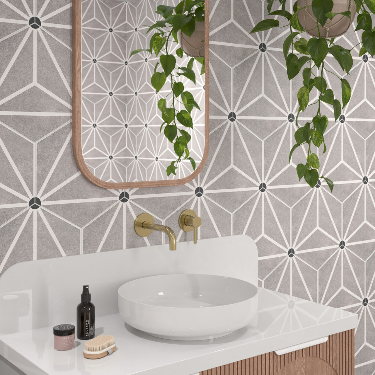 Lilly Pad Star Grey Hexagon Walls and Floors Tiles