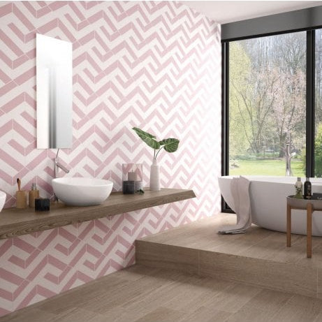 Hexagon pink stripe wall bathroom décor 