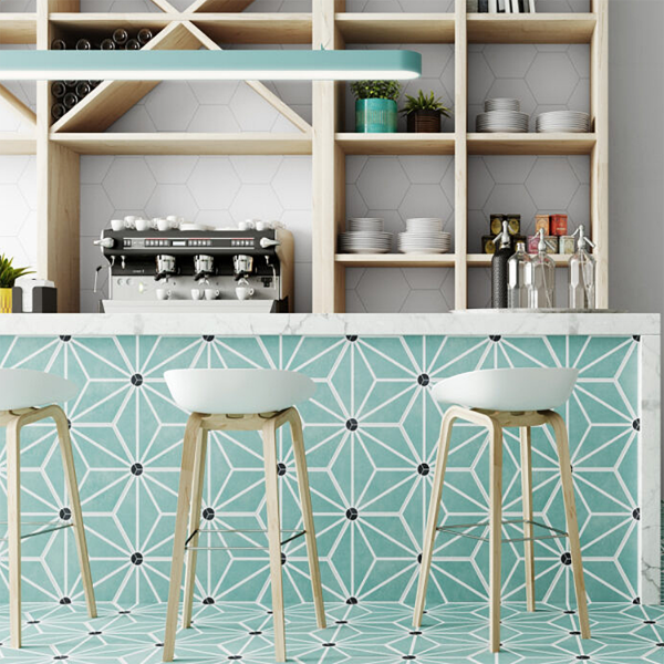 baby blue hexagon wall and floor tiles 