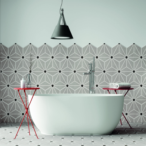 Grey Pattern hexagon bathroom shot 