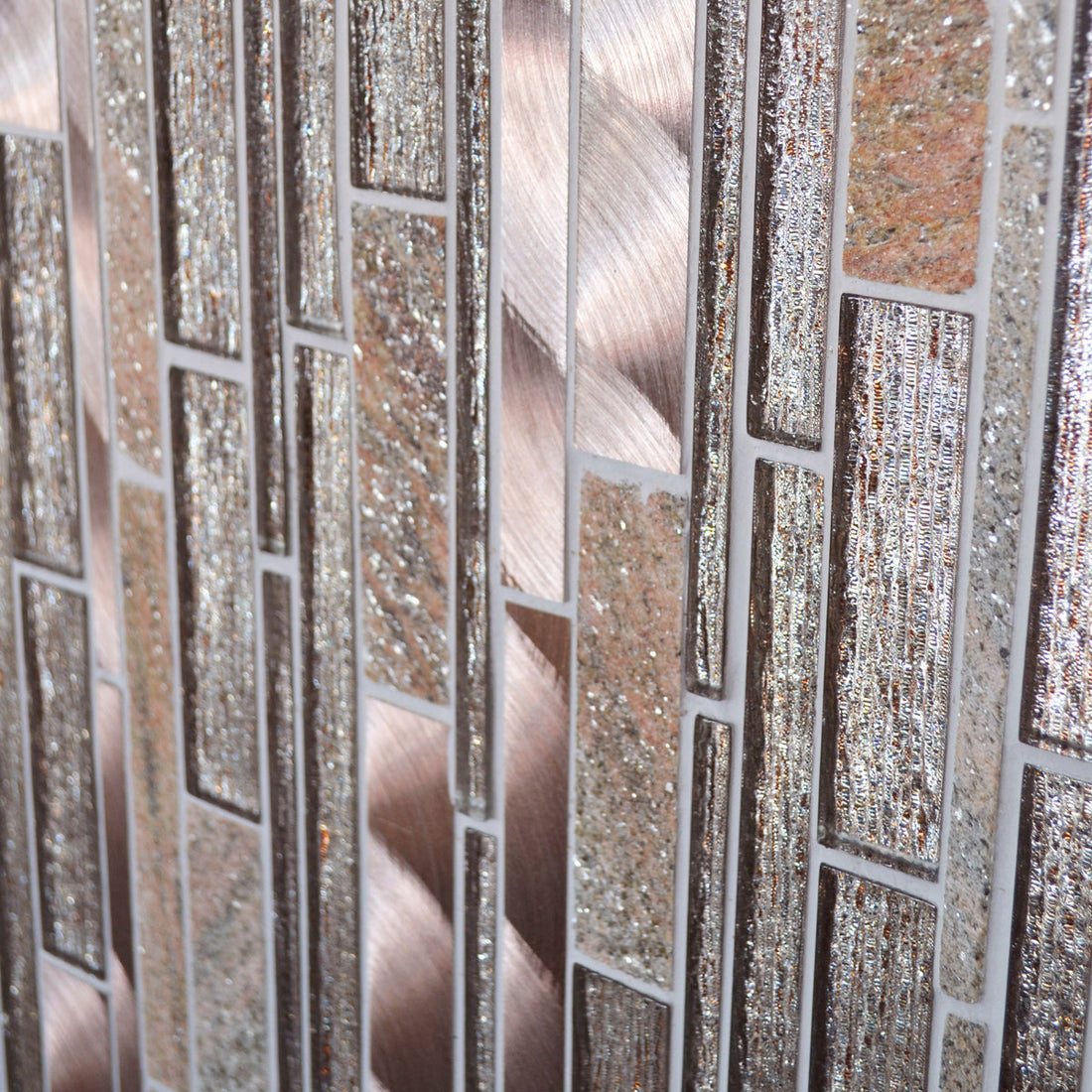 Rose gold mix metal and quartz mosaic tile
