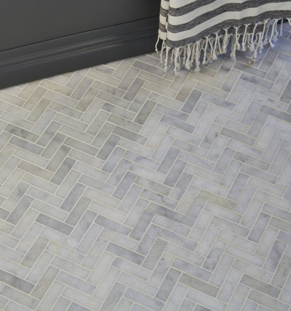 Long Island Marble Herringbone Mosaic  floor and wall tile - Luxury Tiles UK 