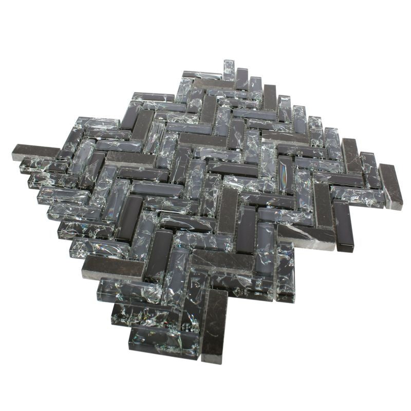 Malawi Black Herringbone Natural Stone Mosaic - Luxury Tiles UK