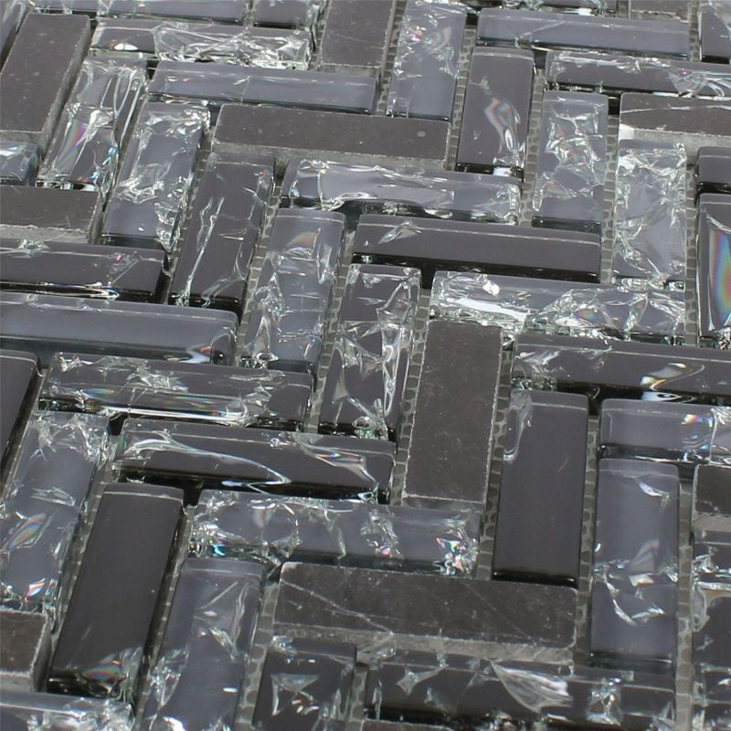 Malawi Black Herringbone Natural Stone Mosaic - Luxury Tiles UK