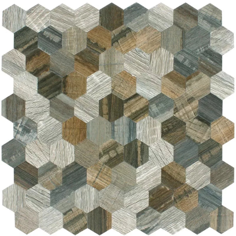 Wood brown peel and stick mosaic tile