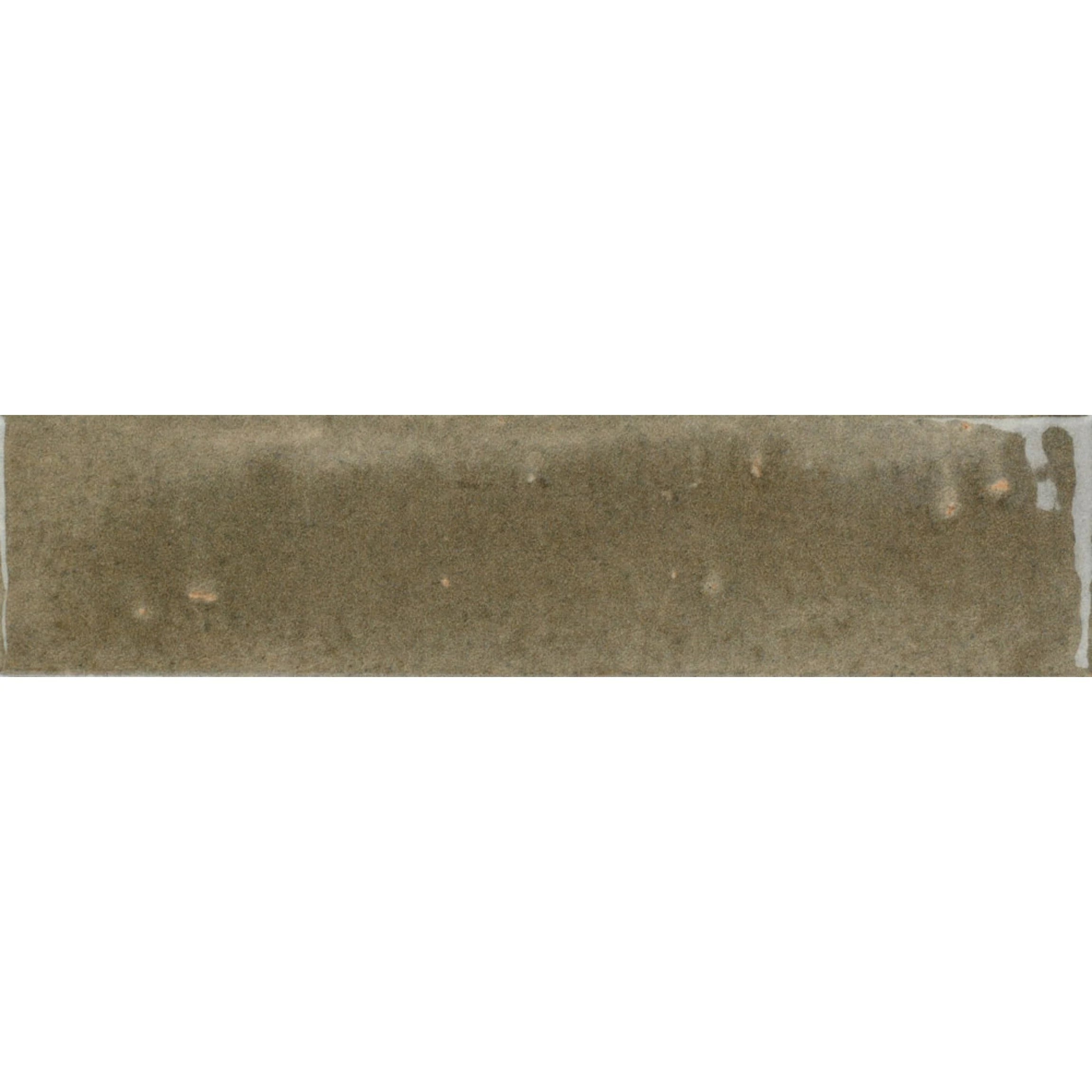 Mandarin Antique Olive Gloss Metro 60x250mm ceramic wall tile showing warm olive, mink and taupe tonal variation.
