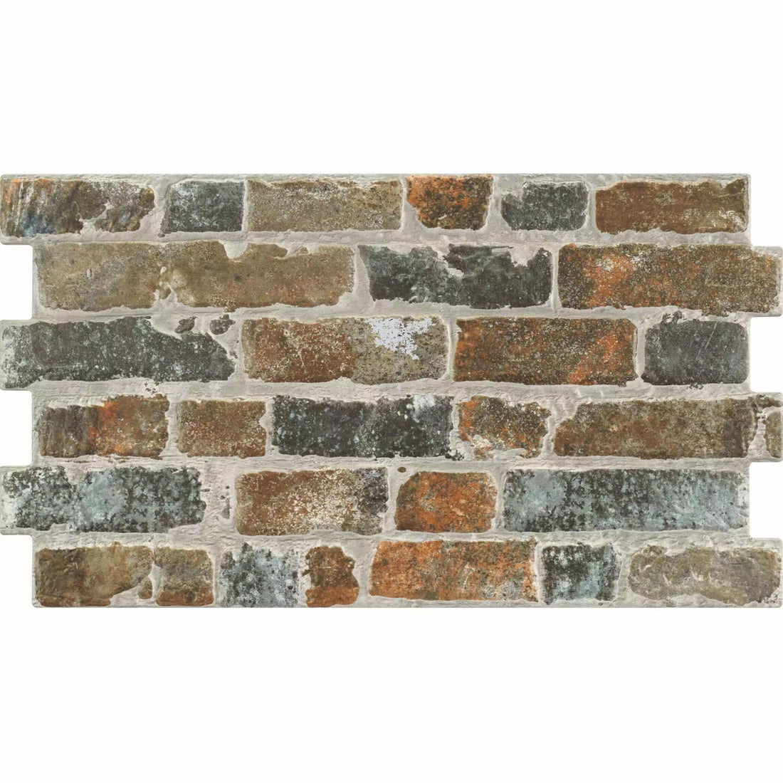 Stone mosaic tile with a mix of brown, gray, and beige colors on a white background