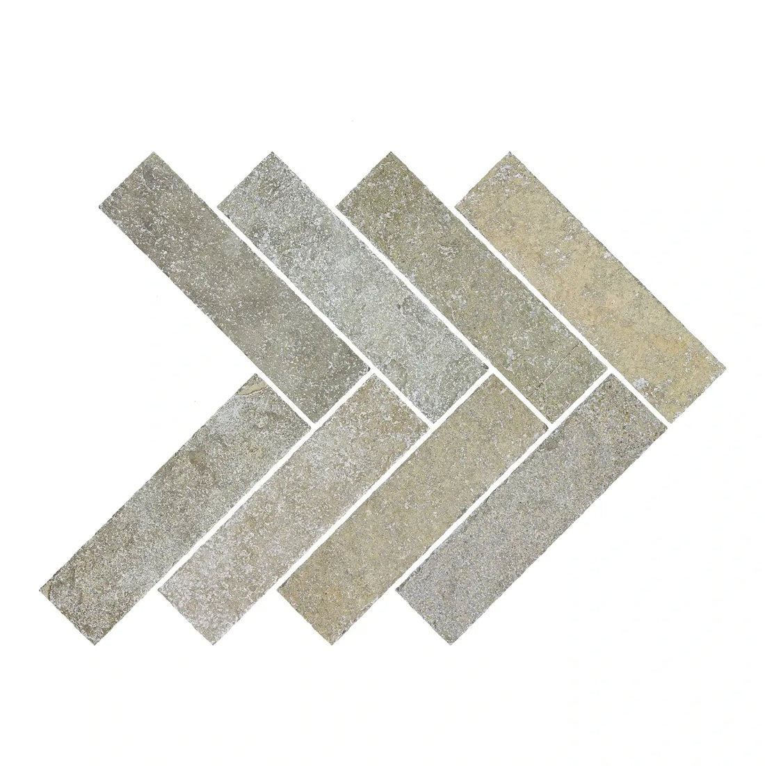 Marlborough Natural Beige Limestone Herringbone Tiles 75x305mm showing natural beige grey tones and tumbled edges