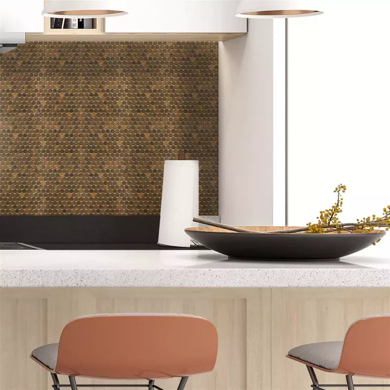 bronze penny mosaic splashback 