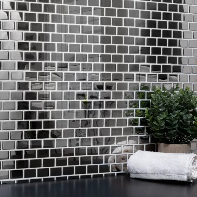 Polished steel brick wall mosaic 