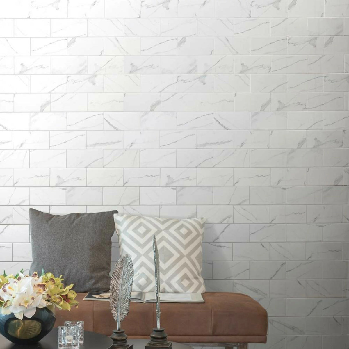 Mosaïque Pierre Naturelle Carrara – 10 Feuilles 275x300 Mm, Effet Marbre Mat